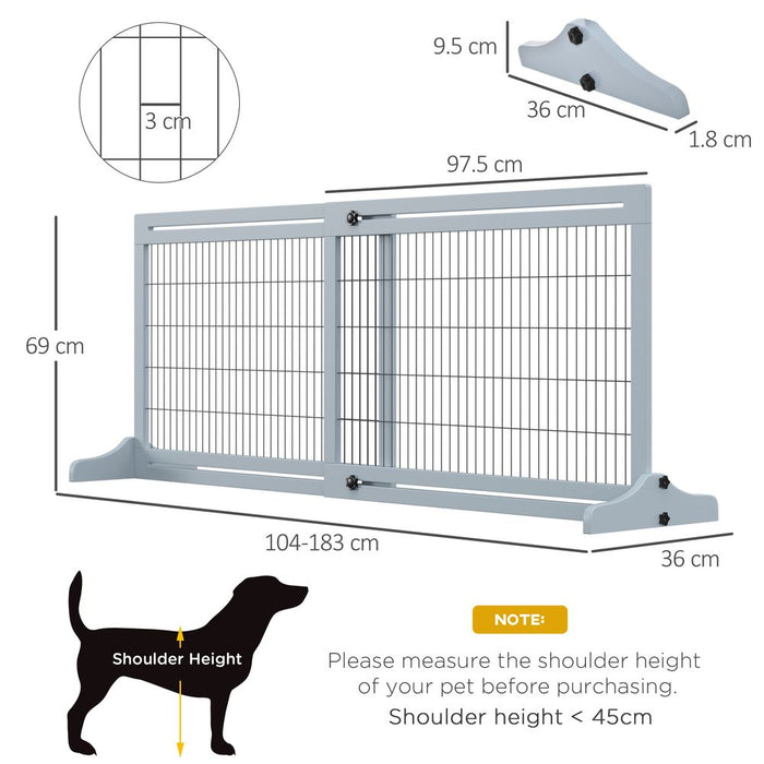 Adjustable Wooden Pet Gate Freestanding Dog Barrier for Doorway, Grey Pawhut