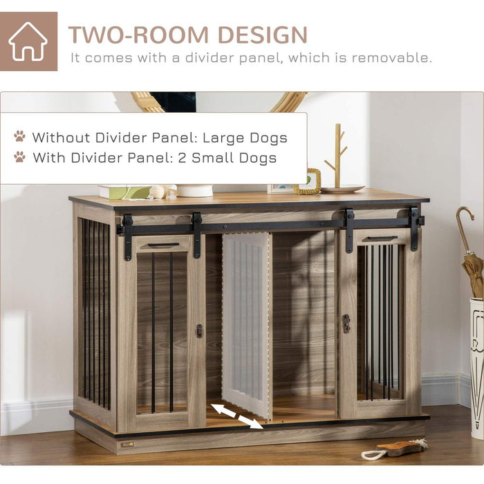 PawHut Double Dog Crate, Large & Small Dogs, Oak Tone - Secure & Stylish