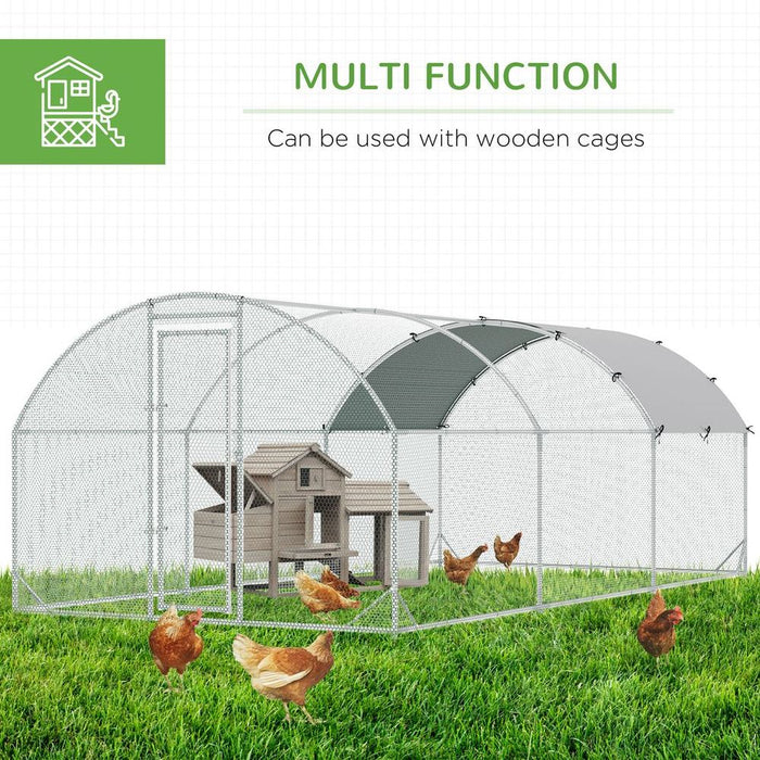 PawHut Walk-In Chicken Run & Coop | 2.8x1.9x2m | Galvanized & Covered | Protects 12-18 Chickens