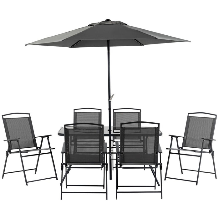 Premium 8-Piece Garden Dining Set: Patio Table, Chairs & Parasol - Sleek Black Design