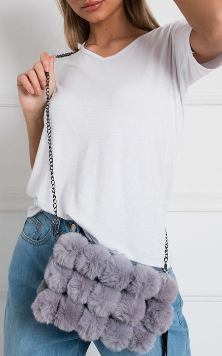 RYLAN Cross Body Pom Pom Handbag - Cute Pink Bag with Long Strap, Silver Hardware, and Zip Closure