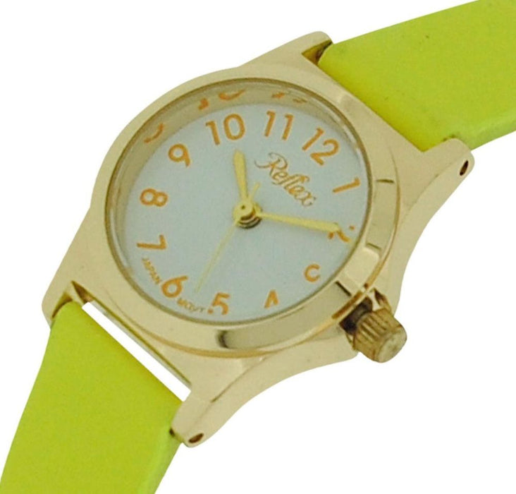 Reflex Girls-Ladies White Dial Gold Tone Bright Yellow Strap Watch 101328LT