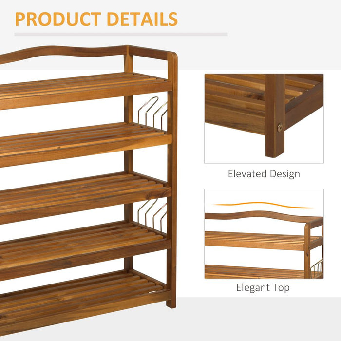 5-Tier Shoe Rack Acacia Wood Shoe Storage Shelf Teak