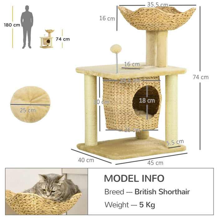 PawHut Cat Tree: Scratching Posts, Cat House, Bed, Cushion - All-in-One Feline Haven!