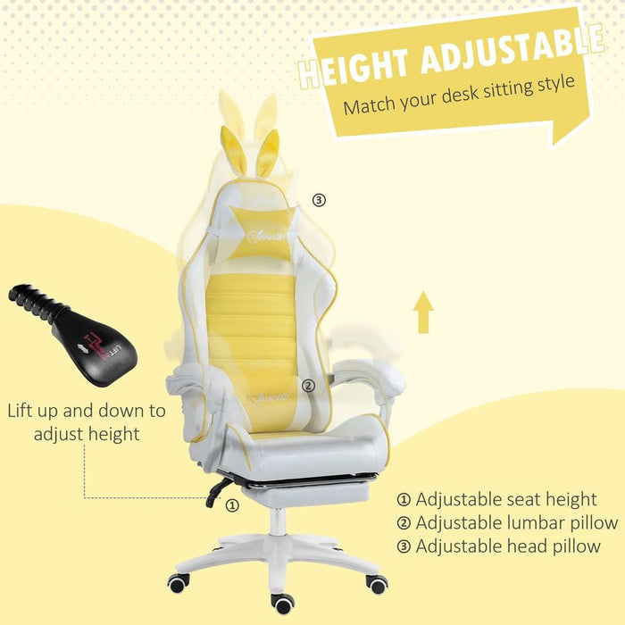 Vinsetto Racing Style Gaming Chair with Footrest Removable Rabbit Ears, Yellow