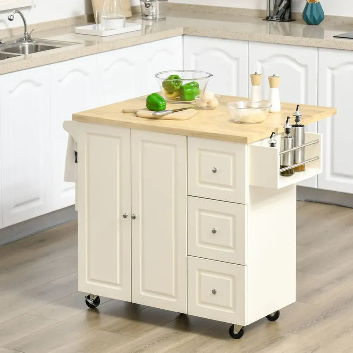 Drop-Leaf Kitchen Island on Wheels Utility Storage Cart with Drawers & Cabinet