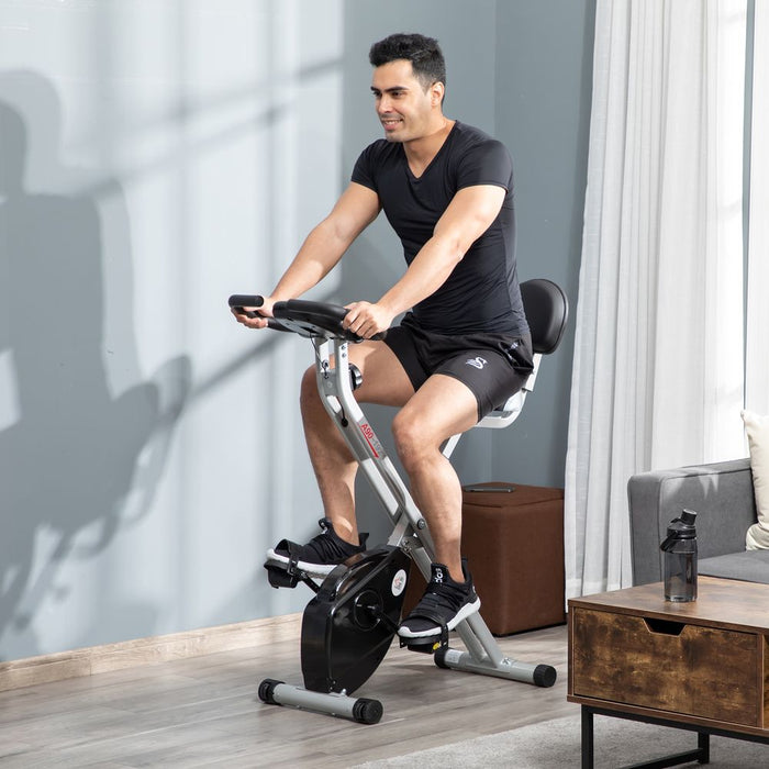 Luxurious HOMCOM Foldable Exercise Bike - Magnetic Resistance, LCD, Adjustable Seat - Grey