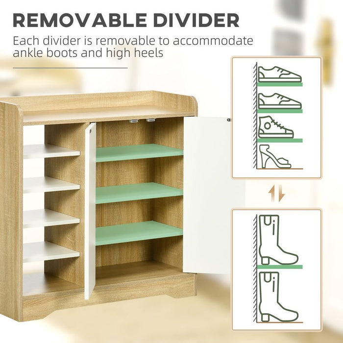 Shoe Storage Organizer w/ Double Door Cabinet Open Shelves for Hallway Entryway