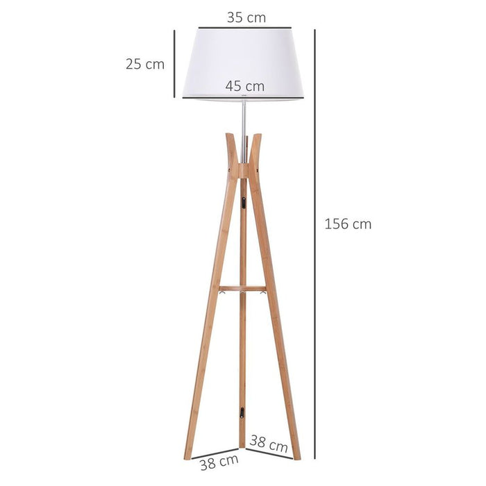 Premium Tripod Floor Lamp: Elegant E27 Light with Fabric Shade & Storage Shelf, White