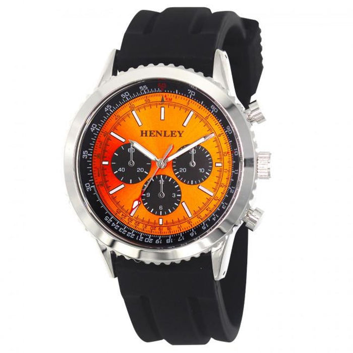 Henley Mens Multi Eye Orange Dial Sports Watch - Large Black Silicone Strap H02220.8