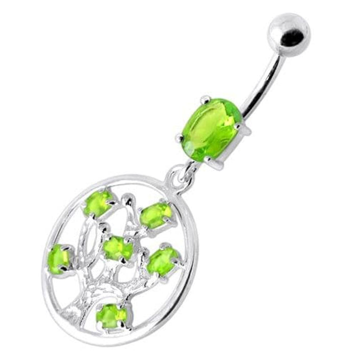 Jeweled Dangling Round Frame Belly Bar