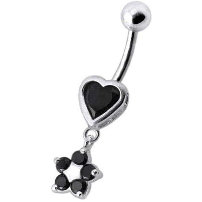 Jeweled Heart with Dangling Flower Belly Ring