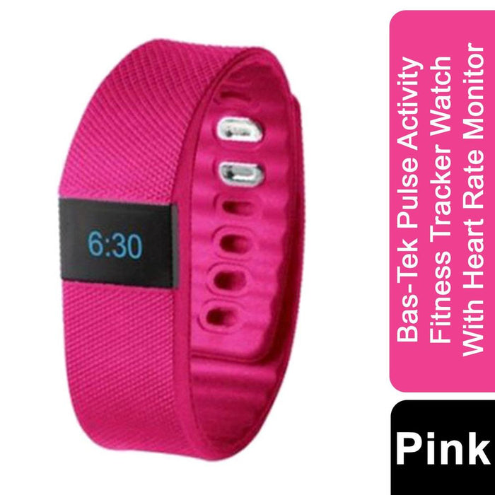 Bas-Tek Pulse Fitness Tracker Watch - Heart Rate Monitor, Pink - High Quality, Easy-to-Use - 15 day Battery Life - Bluetooth