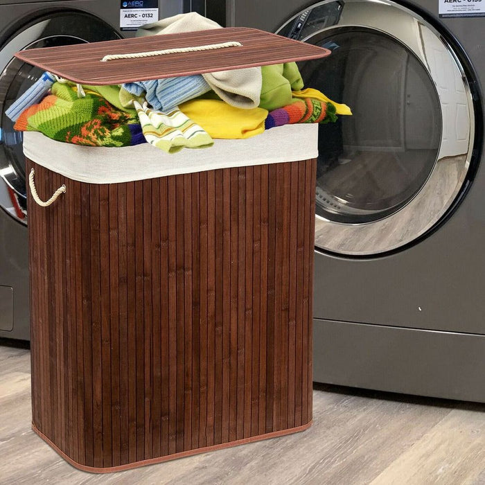 Bamboo Laundry Basket-Brown w/ Divider