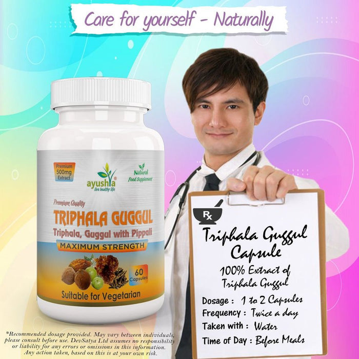 Premium Triphala Guggul Capsule - Ayurvedic Blend of Triphala, Guggul, and Pippali for Optimal Health