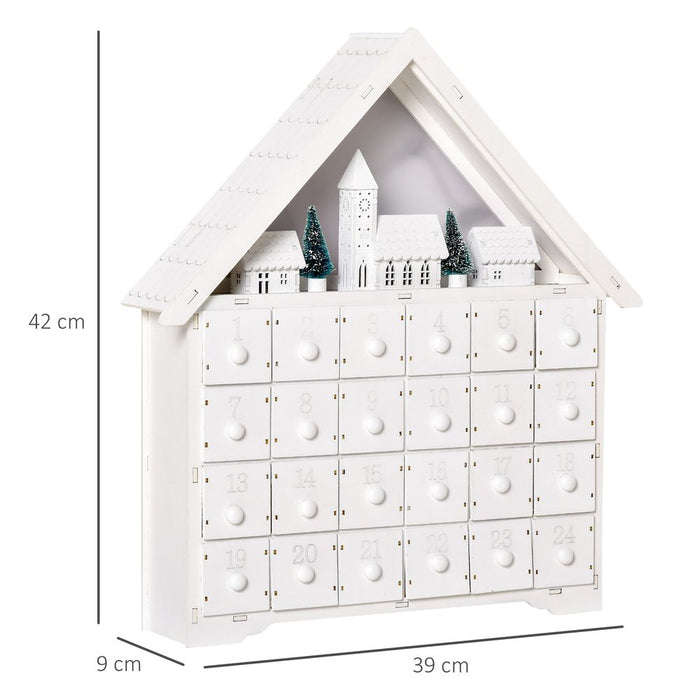 24-Drawer Christmas Advent Calendar Wooden Light-Up Countdown White