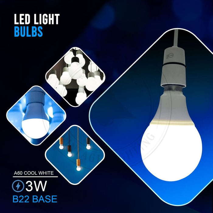 3W B22 Screw LED Light GLS bulbs, Energy Saving Edison  Cool White 6000K non dimmable lights