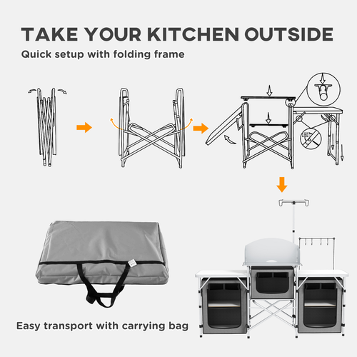 Outsunny Portable Folding Camping Kitchen with Windshield Light Stand Carry Bag