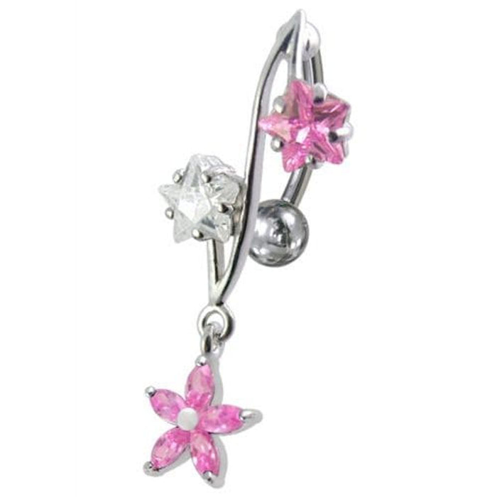 316L Surgical Steel Fancy Jeweled Dangling Reverse Curved Bar Belly Ring