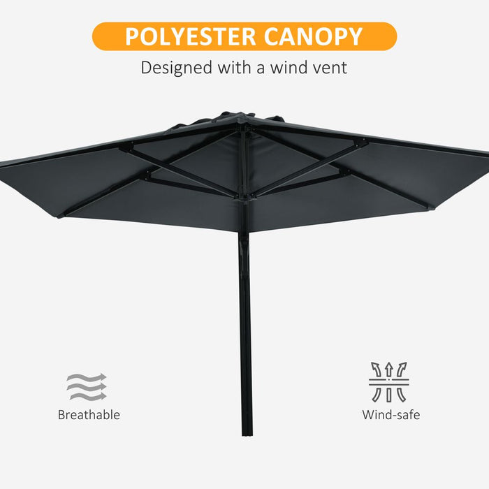 Outsunny Wall-Mounted Parasol Patio Umbrella with Hand to Push System Dark Grey