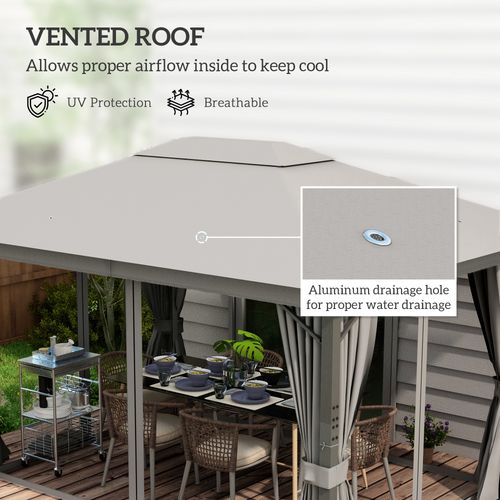 Outsunny 4 x 3(m) Patio Gazebo Garden Shelter w/ Curtains and Netting, Grey