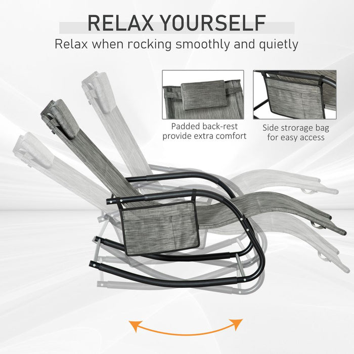 Premium Outdoor Rocking Chair with Breathable Mesh Seat, Recliner, & Removable Headrest - Dark Grey Sun