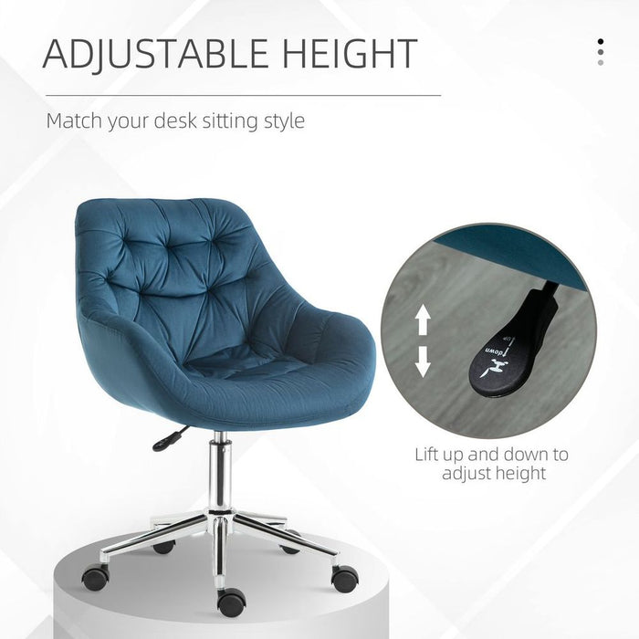 Blue Velvet Home Office Chair: Comfy, Adjustable Height, Armrest - High-Quality Desk Chair!