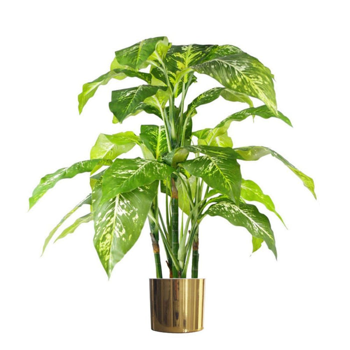 Large 100cm Fox's Aglaonema Tree - Realistic Artificial Plant w/ Gold Metal Planter