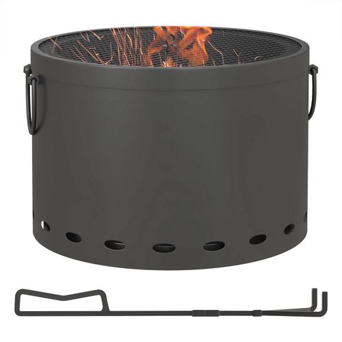 Outsunny 38cm Smokeless Wood Burning Firepit Metal Fire Pit, Dark Grey