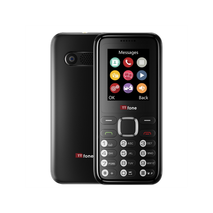 TTfone TT150 Black Dual SIM Emergency Phone - Mains Charger, Vodafone Pay As You Go