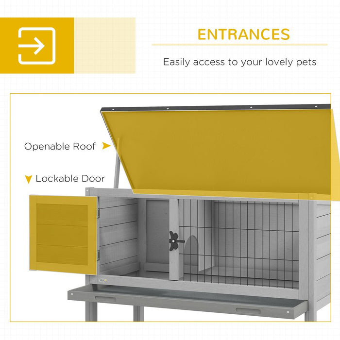 Premium PawHut Large Rabbit Hutch | Elevated Wood Design | Asphalt Roof & Tray for Indoor/Outdoor Pets