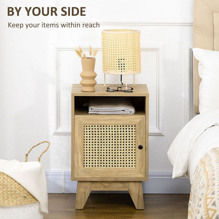 Stylish Nightstand with Rattan Element, Drawer, and Shelf - Durable and Versatile Bedside Table