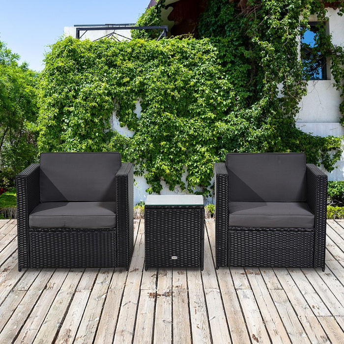 Premium 2-Seater Rattan Sofa Furniture Set w/Cushions | Steel Frame | Weather Resistant | Black