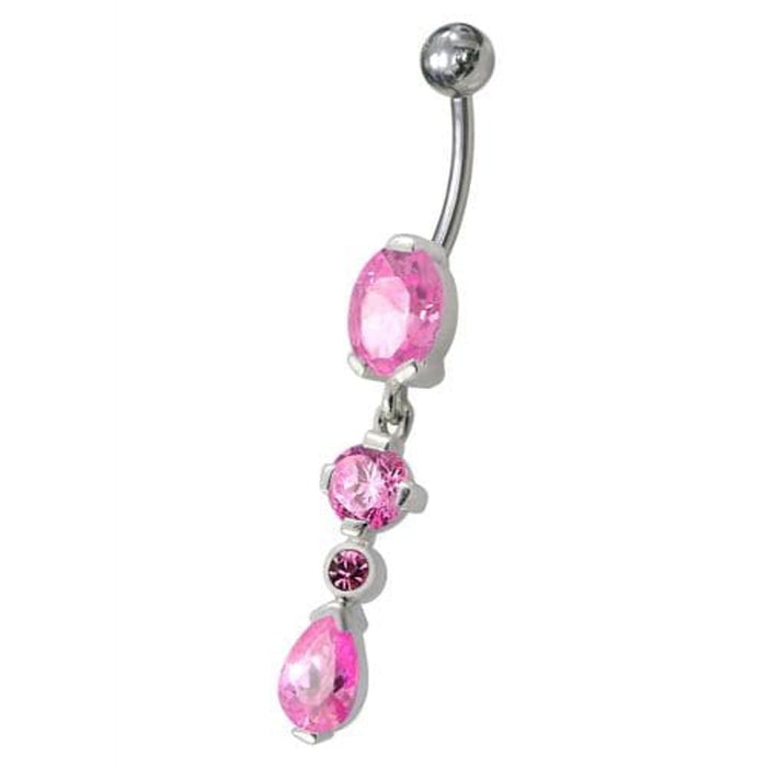 Fancy Single CZ Jeweled Dangling Navel Belly Body Jewelry Ring