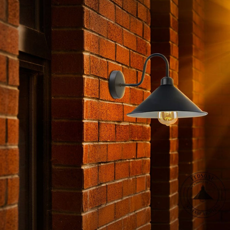 Vintage Black Wall Light Fixture, E27 Base Socket, Swan Neck Cone Shape Shade, Ideal for Indoor Lighting, 3-Year Warranty
