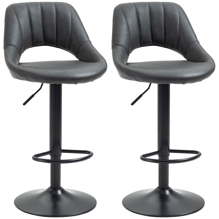 Barstools Set of 2 Adjustable Swivel Height PU Leather Counter Chairs Footrest