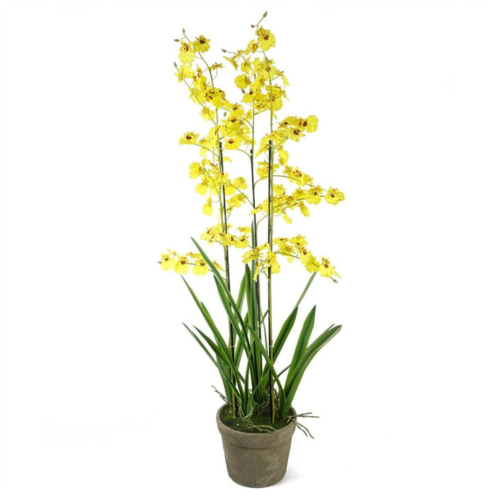 105cm Oncidium Artificial Orchid Yellow in Stoneware Planter