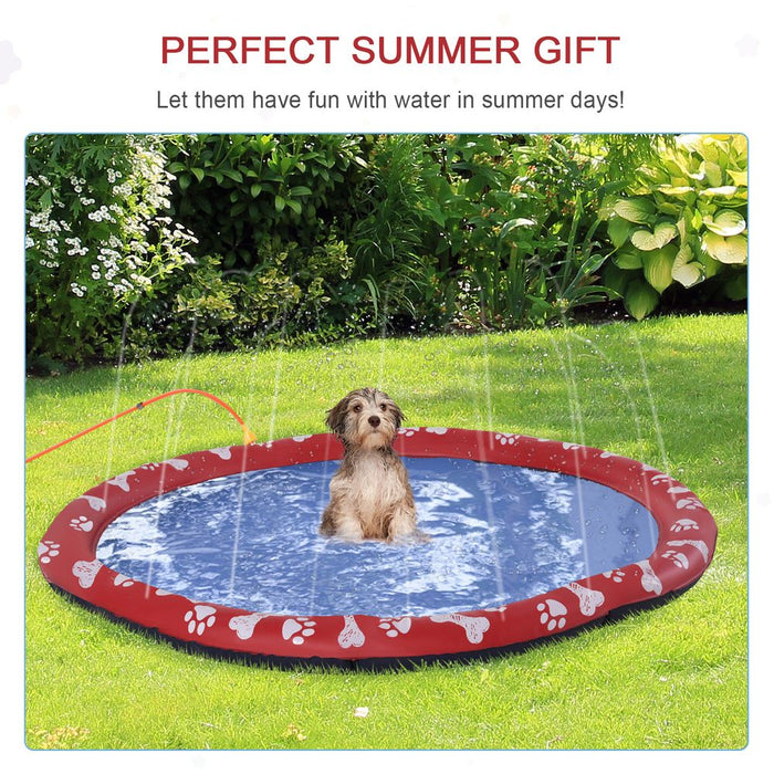 Durable 150cm Splash Pad Sprinkler for Pets - Dog Bath Pool - Non-slip & Outdoor - Red Pawhut