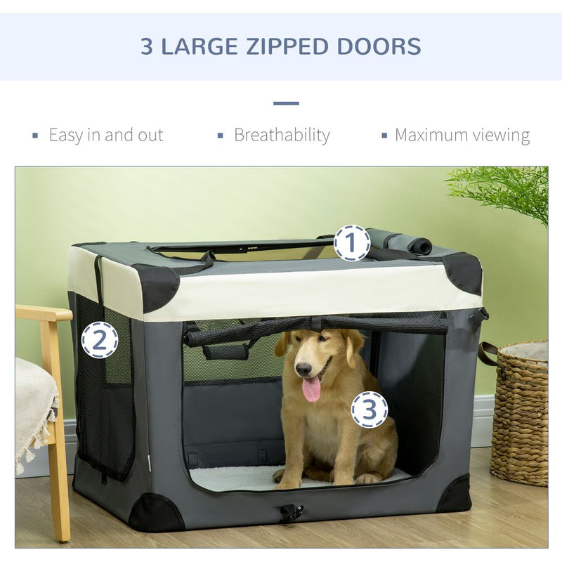 PawHut 51cm Foldable Pet Carrier Bag Soft Travel Dog Crate, Portable Cat Carrier w/ Cushion, for Cats and Miniature Dogs - Grey