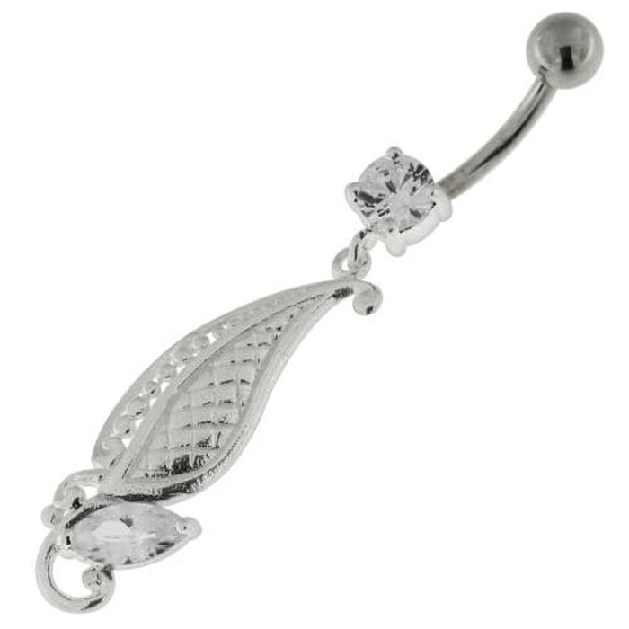 925 Sterling Silver Dotted Leaf Belly Button Ring