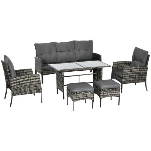Outsunny Rattan Garden Furniture Sofa Set, 2 Armchairs 2 Footstools Table Grey