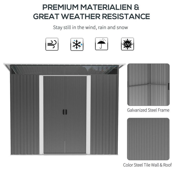 Premium Quality Outsunny Garden Shed - Tool Organizer w/ Double Sliding Door - Durable & Spacious Outdoor Storage - Grey