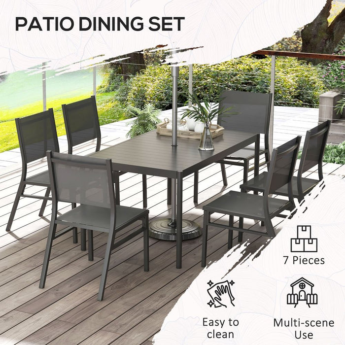 Outsunny 7 Piece Garden Dining Set - Breathable Mesh Seats, Aluminium Top