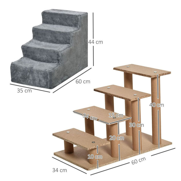 Premium Portable Dog Stairs - High Bed & Sofa Access - Washable Cover - Light Grey