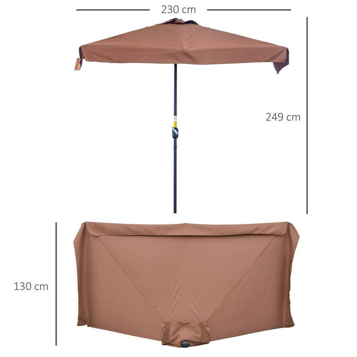 Premium Metal Half Round Garden Umbrella w/ Crank - Brown | Outsunny