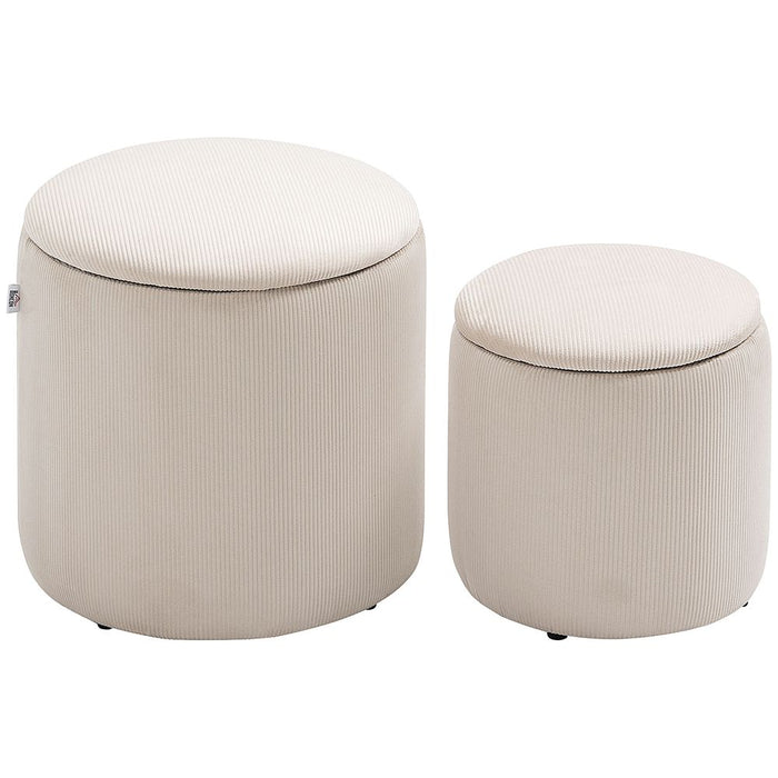 Premium Corduroy Storage Ottomans, Set of 2, Removable Lid, Cream White