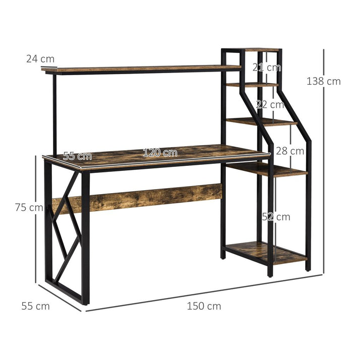 Rustic Industrial Computer Desk 6 Tier Storage - High Quality - Buy Now!