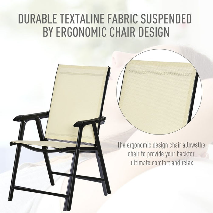 Premium Quality Set of 2 Foldable Metal Garden Chairs | Dining Seat, Yard Furniture | Beige