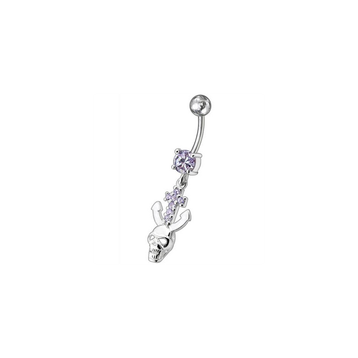 Jeweled Dangling Navel Ring With Fancy Devil Skull