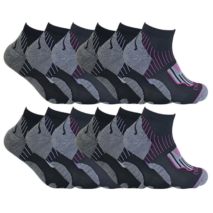 12 Pack Women's High Performance Cycling Socks - Moisture Wicking, Cushioned Fabric, Ankle Length - Value for Money